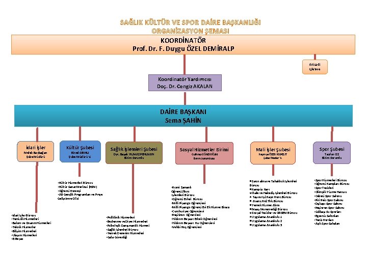 SAĞLIK KÜLTÜR VE SPOR DAİRE BAŞKANLIĞI ORGANİZASYON ŞEMASI KOORDİNATÖR Prof. Dr. F. Duygu ÖZEL