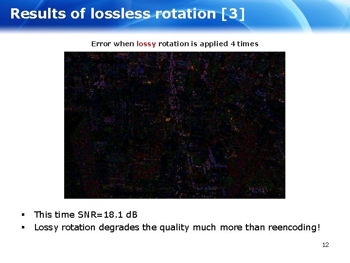 Results of lossless rotation [3] Error when lossy rotation is applied 4 times §