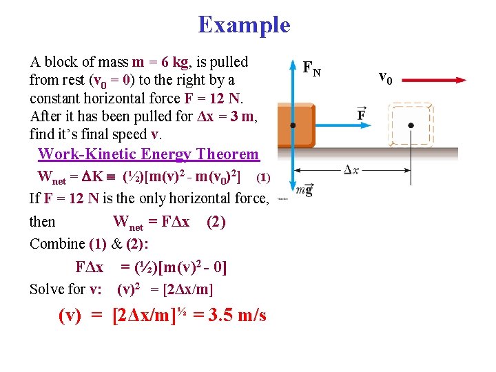 Example A block of mass m = 6 kg, is pulled from rest (v