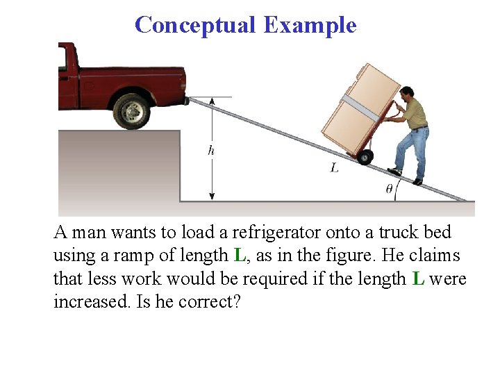 Conceptual Example A man wants to load a refrigerator onto a truck bed using