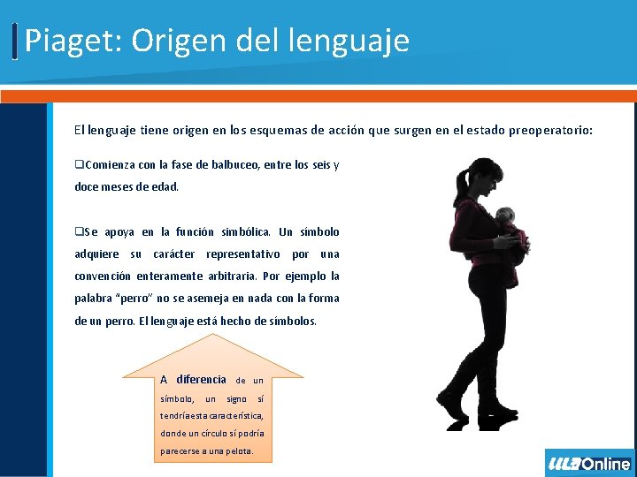 Piaget: Origen del lenguaje El lenguaje tiene origen en los esquemas de acción que