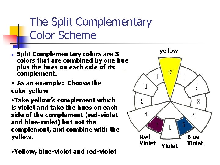 The Split Complementary Color Scheme n yellow Split Complementary colors are 3 colors that