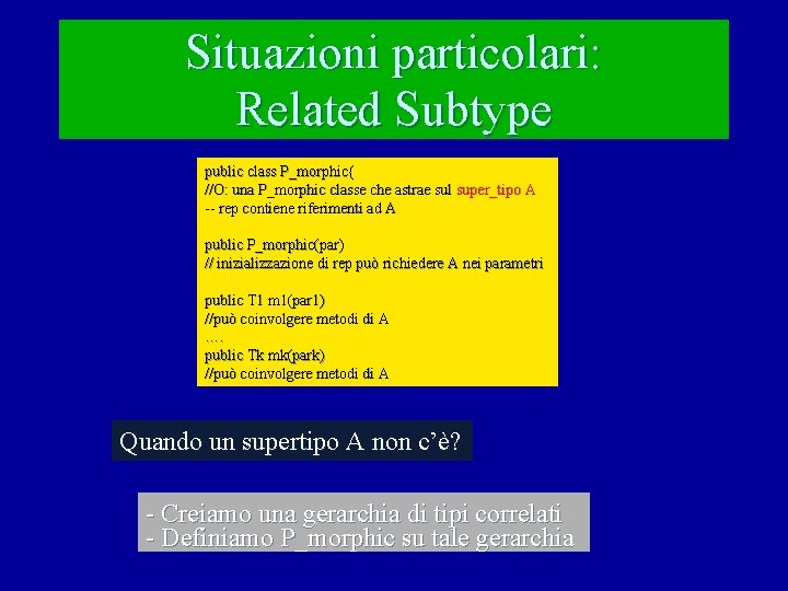 Situazioni particolari: Related Subtype public class P_morphic{ //O: una P_morphic classe che astrae sul