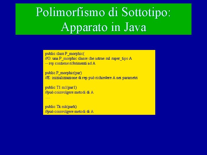 Polimorfismo di Sottotipo: Apparato in Java public class P_morphic{ //O: una P_morphic classe che