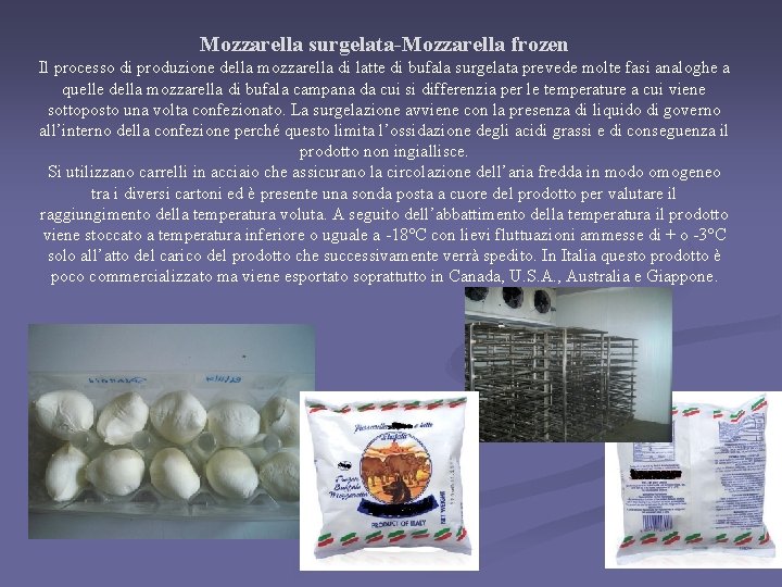 Mozzarella surgelata-Mozzarella frozen Il processo di produzione della mozzarella di latte di bufala surgelata Mozzarella surgelata-Mozzarella frozen Il processo di produzione della mozzarella di latte di bufala surgelata