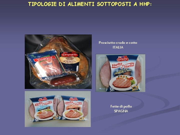 TIPOLOGIE DI ALIMENTI SOTTOPOSTI A HHP: Prosciutto crudo e cotto ITALIA Fette di pollo