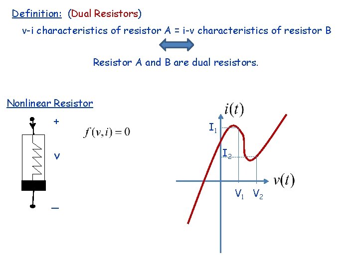 Definition: (Dual Resistors) v-i characteristics of resistor A = i-v characteristics of resistor B