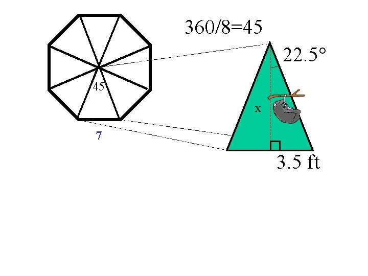 360/8=45 22. 5° 45 x 7 3. 5 ft 