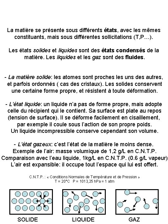 La matière se présente sous différents états, avec les mêmes constituants, mais sous différentes