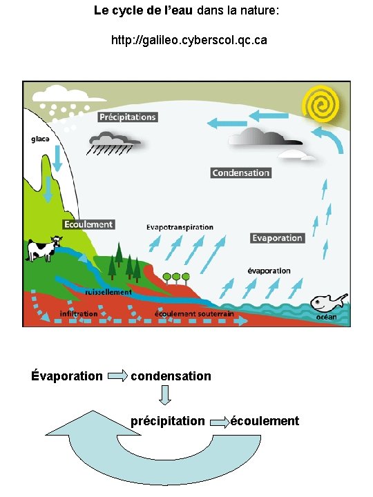 Le cycle de l’eau dans la nature: http: //galileo. cyberscol. qc. ca Évaporation condensation