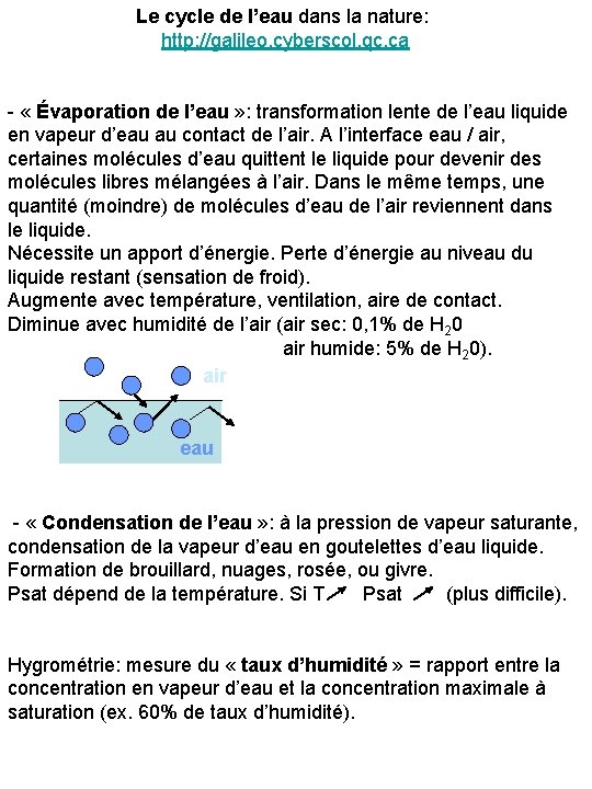  Le cycle de l’eau dans la nature: http: //galileo. cyberscol. qc. ca -