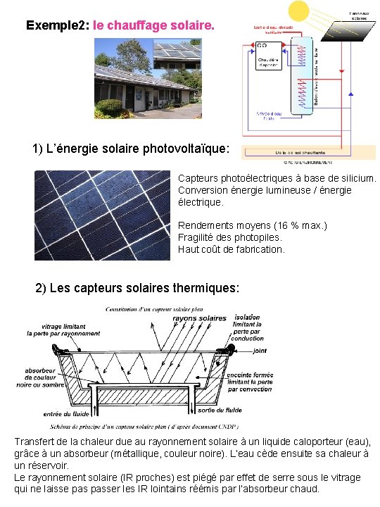 Exemple 2: le chauffage solaire. 1) L’énergie solaire photovoltaïque: Capteurs photoélectriques à base de