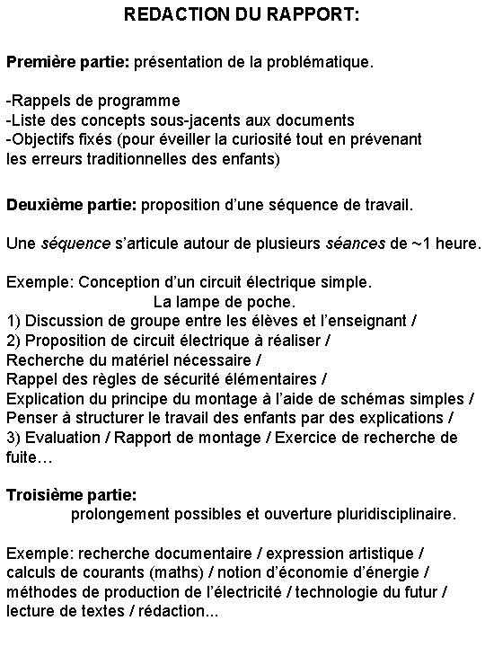 REDACTION DU RAPPORT: Première partie: présentation de la problématique. -Rappels de programme -Liste des