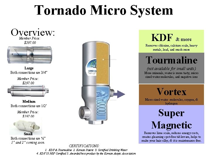 Tornado Micro System Overview: KDF & more Member Price: $597. 00 Removes chlorine, calcium