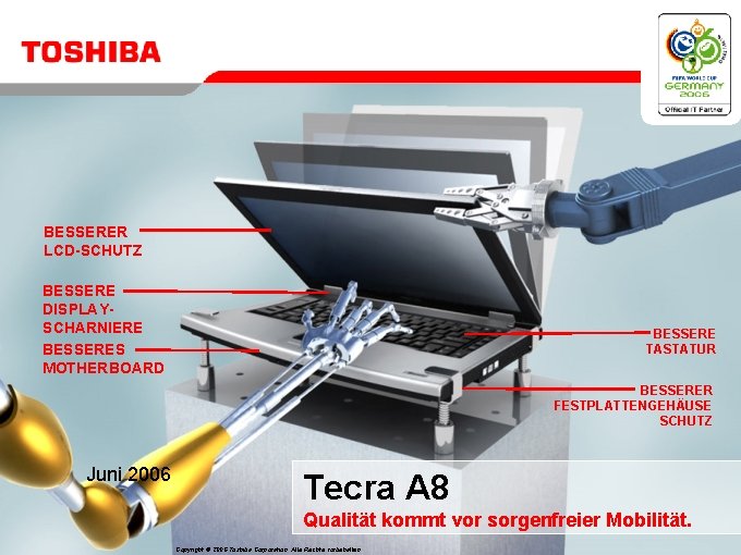 BESSERER LCD-SCHUTZ BESSERE DISPLAYSCHARNIERE BESSERES MOTHERBOARD BESSERE TASTATUR BESSERER FESTPLATTENGEHÄUSE SCHUTZ Juni 2006 Tecra