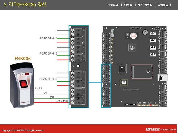5. 리더(FGR 006) 결선 FGR 006 Copyright (c) 2010 IDTECK. All rights reserved. 카달로그