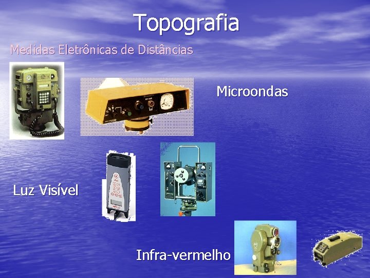 Topografia Medidas Eletrônicas de Distâncias Microondas Luz Visível Infra-vermelho 