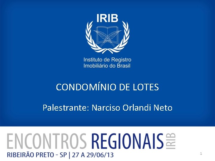 CONDOMÍNIO DE LOTES Palestrante: Narciso Orlandi Neto 1 