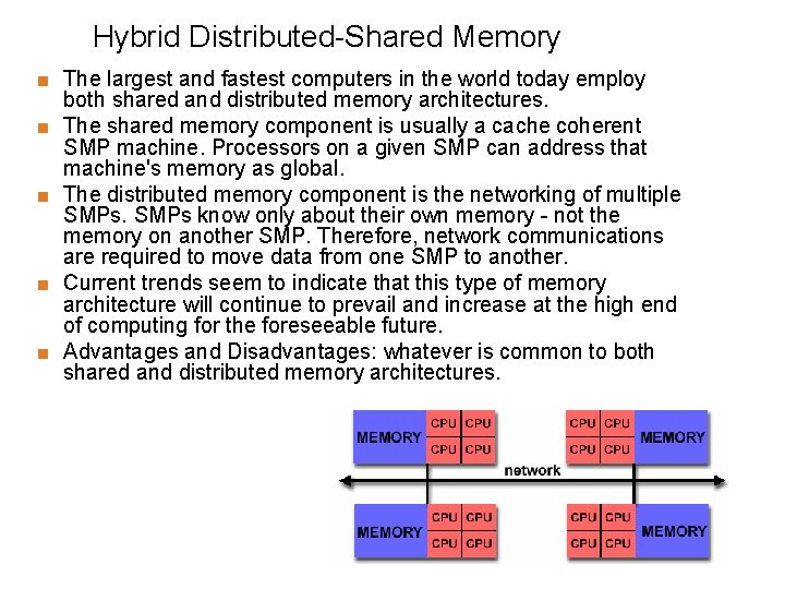 Hybrid Distributed-Shared Memory < < < The largest and fastest computers in the world