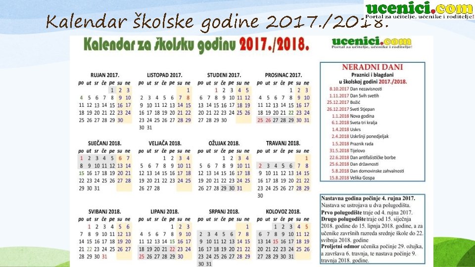 Kalendar školske godine 2017. /2018. 