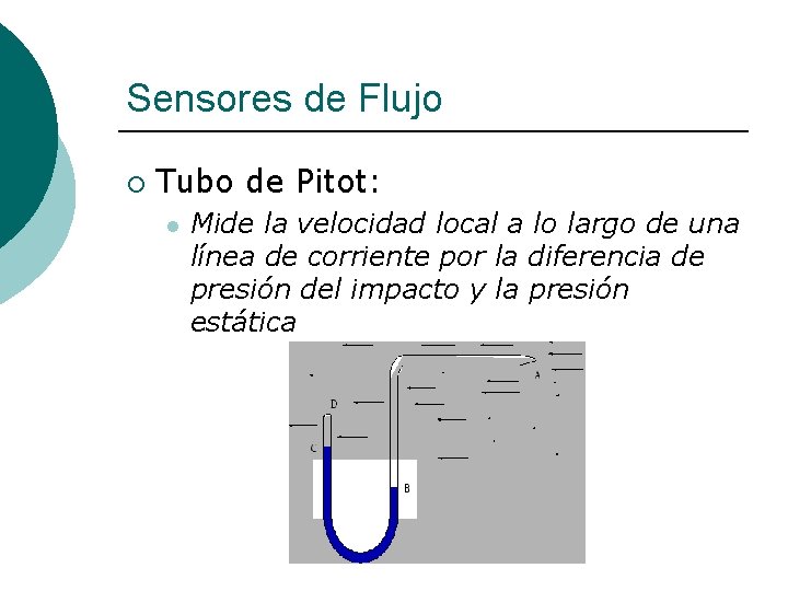 Sensores de Flujo ¡ Tubo de Pitot: l Mide la velocidad local a lo