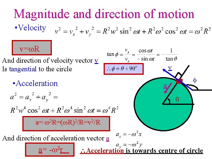 Magnitude and direction of motion • Velocity v= R And direction of velocity vector