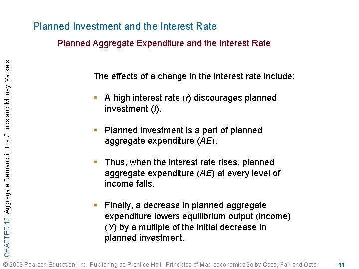Planned Investment and the Interest Rate CHAPTER 12 Aggregate Demand in the Goods and