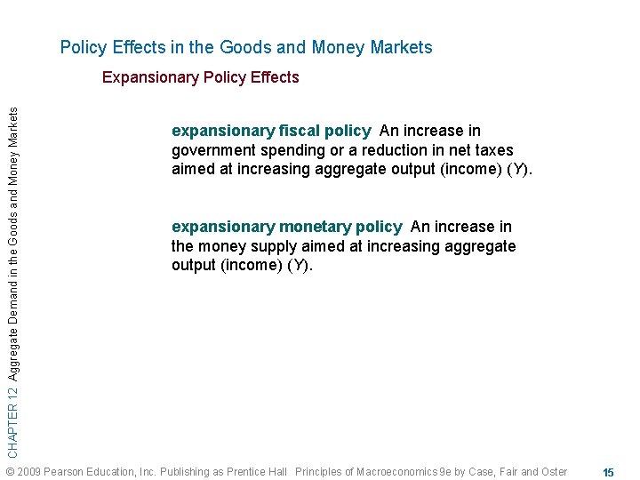 Policy Effects in the Goods and Money Markets CHAPTER 12 Aggregate Demand in the