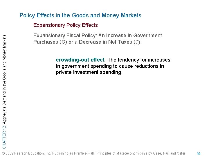 Policy Effects in the Goods and Money Markets CHAPTER 12 Aggregate Demand in the