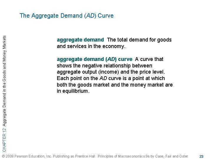 CHAPTER 12 Aggregate Demand in the Goods and Money Markets The Aggregate Demand (AD)