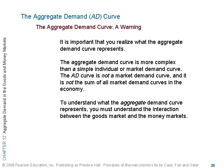 The Aggregate Demand (AD) Curve CHAPTER 12 Aggregate Demand in the Goods and Money