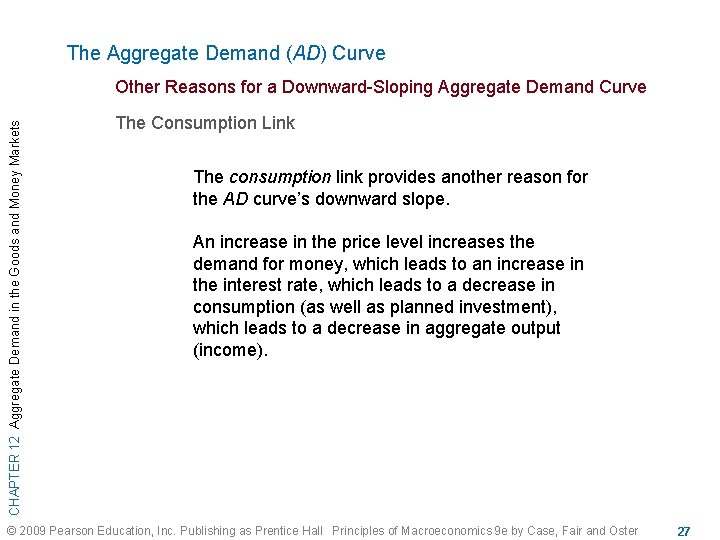The Aggregate Demand (AD) Curve CHAPTER 12 Aggregate Demand in the Goods and Money