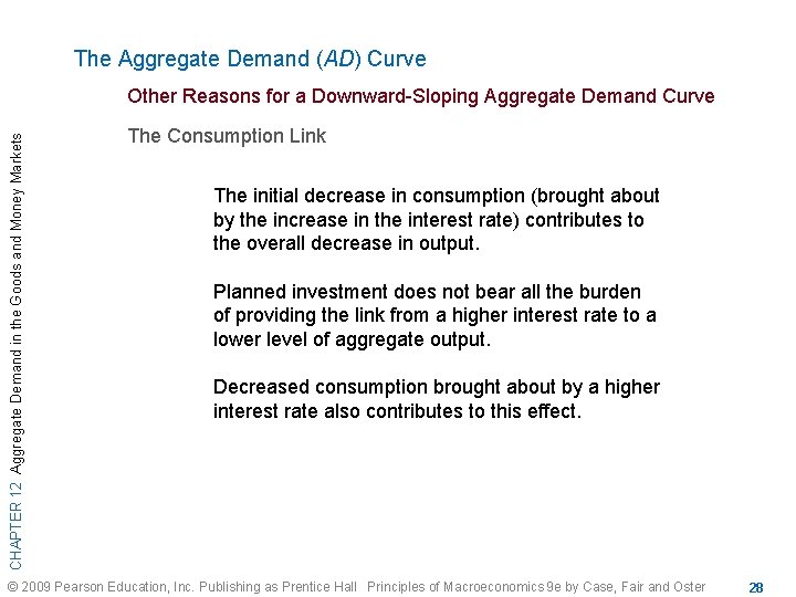 The Aggregate Demand (AD) Curve CHAPTER 12 Aggregate Demand in the Goods and Money