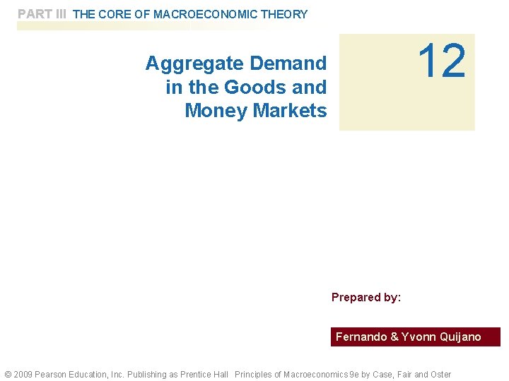 PART III THE CORE OF MACROECONOMIC THEORY 12 Aggregate Demand in the Goods and