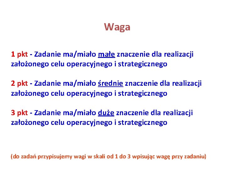 Waga 1 pkt - Zadanie ma/miało małe znaczenie dla realizacji założonego celu operacyjnego i