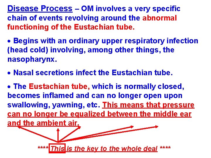 Disease Process – OM involves a very specific chain of events revolving around the