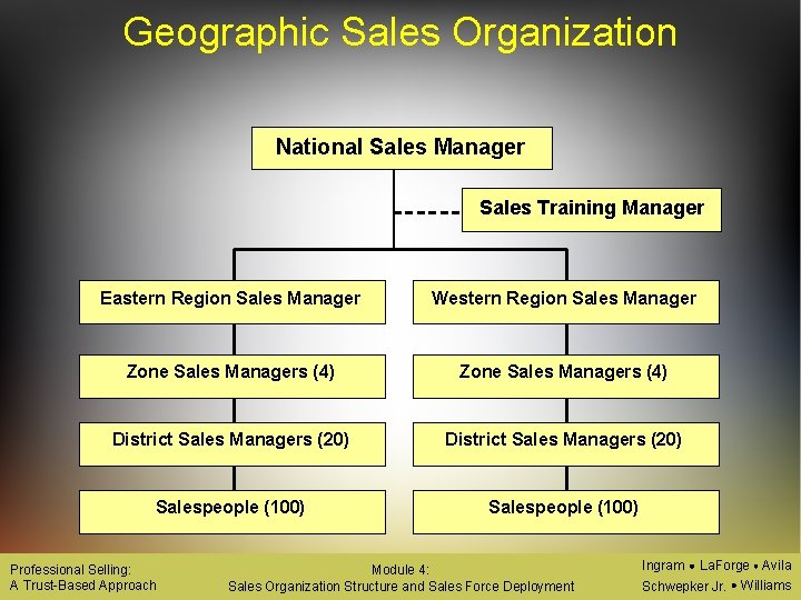 Geographic Sales Organization National Sales Manager Sales Training Manager Eastern Region Sales Manager Western