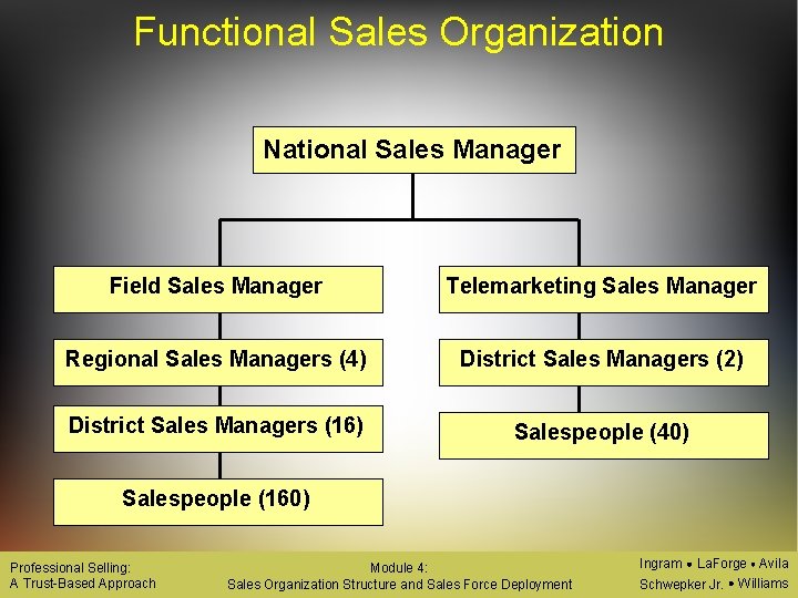 Functional Sales Organization National Sales Manager Field Sales Manager Telemarketing Sales Manager Regional Sales