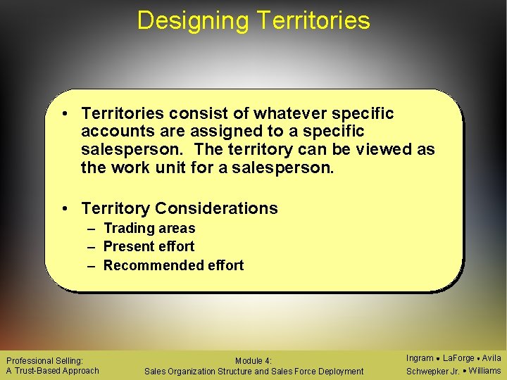 Designing Territories • Territories consist of whatever specific accounts are assigned to a specific
