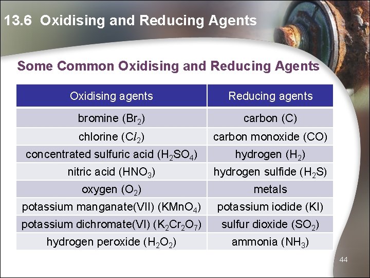 13. 6 Oxidising and Reducing Agents Some Common Oxidising and Reducing Agents Oxidising agents