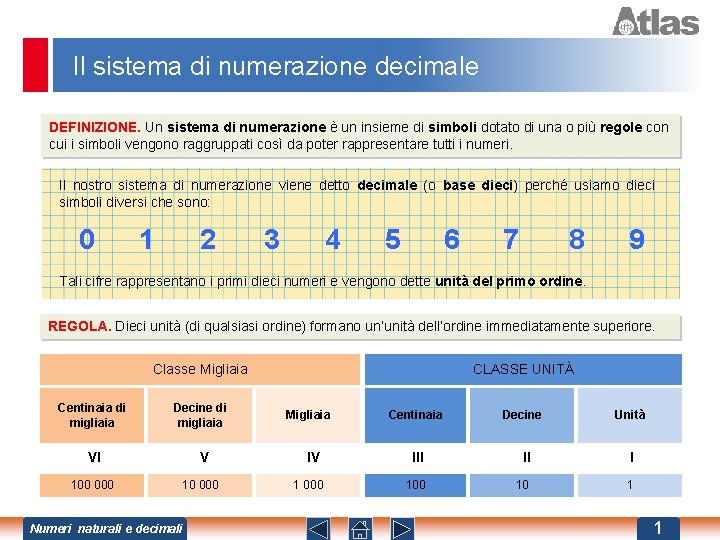 Il sistema di numerazione decimale DEFINIZIONE. Un sistema di numerazione è un insieme di