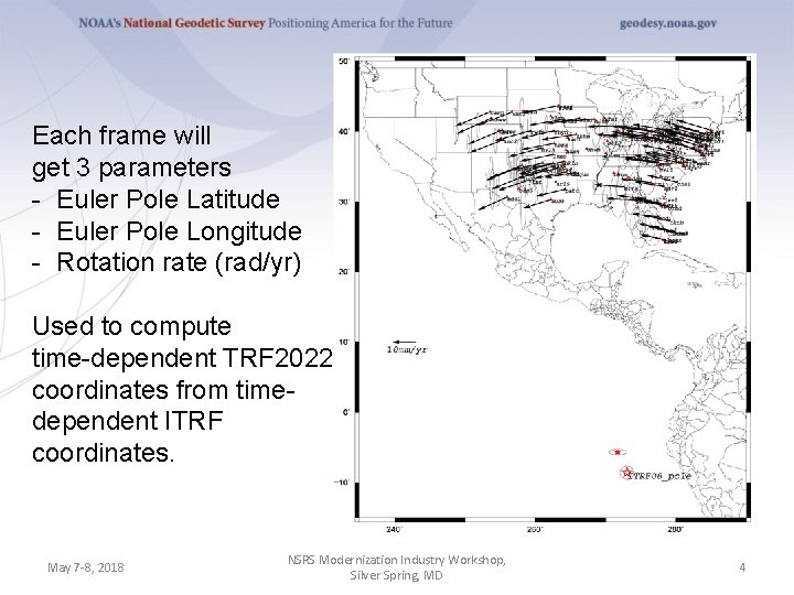 Each frame will get 3 parameters - Euler Pole Latitude - Euler Pole Longitude