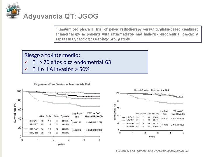 Adyuvancia QT: JGOG “Randomized phase III trial of pelvic radiotherapy versus cisplatin-based combined chemotherapy