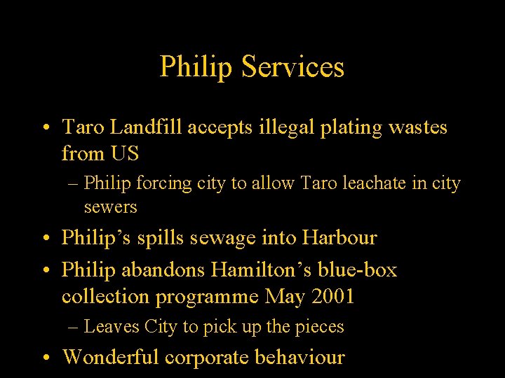 Philip Services • Taro Landfill accepts illegal plating wastes from US – Philip forcing
