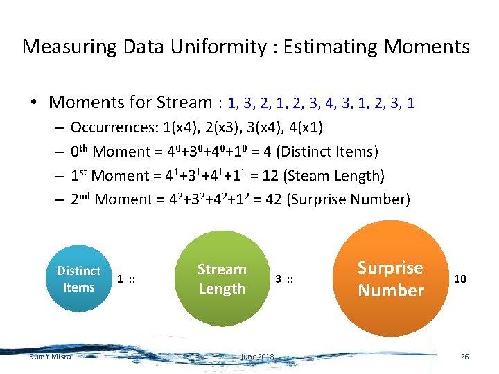 Measuring Data Uniformity : Estimating Moments • Moments for Stream : 1, 3, 2,