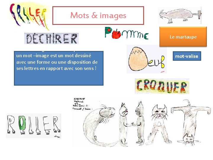 Mots & images Mot-image… Un mot image est tout simplement un un mot –image