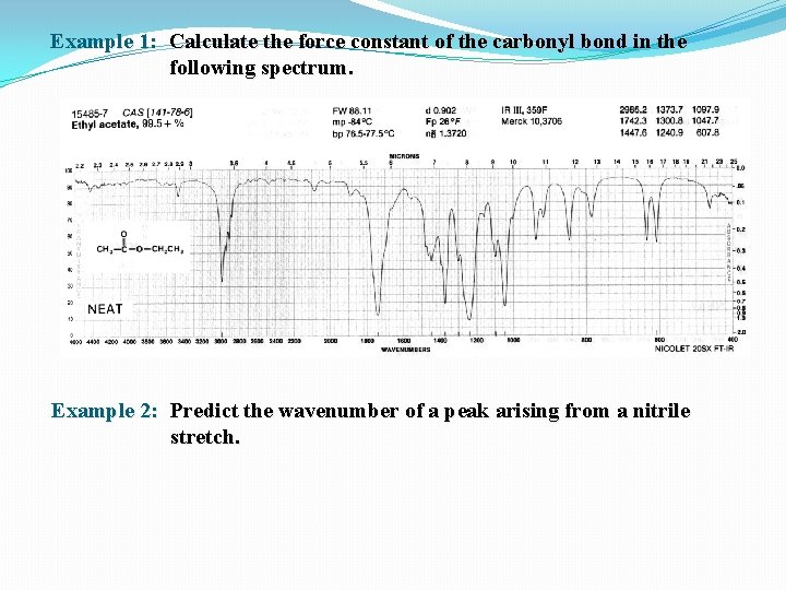 Example 1: Calculate the force constant of the carbonyl bond in the following spectrum.