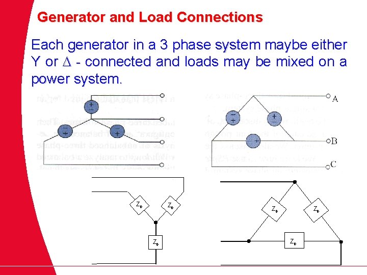 Generator and Load Connections Each generator in a 3 phase system maybe either Y