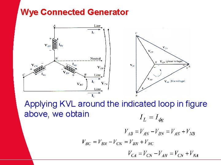 Wye Connected Generator Applying KVL around the indicated loop in figure above, we obtain