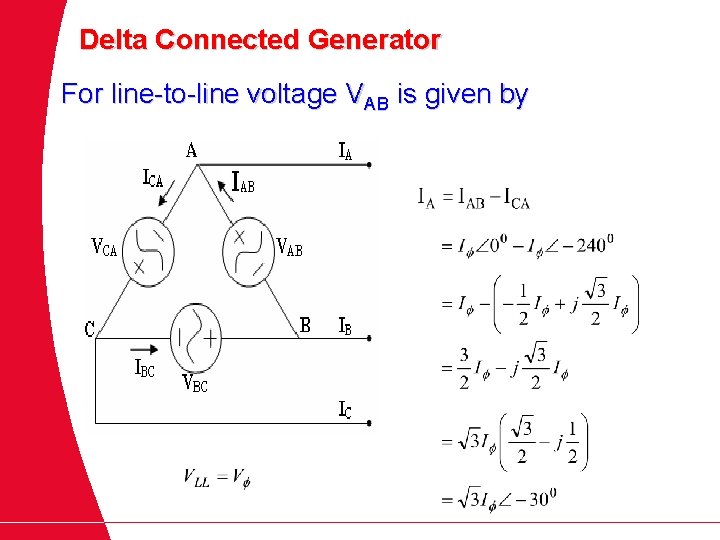 Delta Connected Generator For line-to-line voltage VAB is given by 